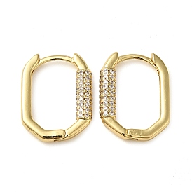 Oval Brass Hoop Earrings with Clear Cubic Zirconia