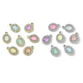 UV Plating Alloy with Mixed Color Glass Rhinestone Pendants, Oval
