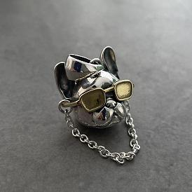 pendant S925 silver-gold glasses Fadou puppy pendant personality high-end design trendy and cold