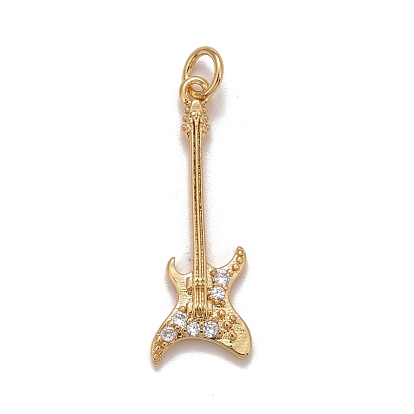 Brass Clear Cubic Zirconia Pendants, Cadmium Free & Nickel Free & Lead Free, Long-Lasting Plated, Electric Guitar