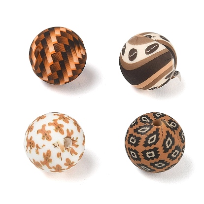 Coffee Theme Printed Silicone Beads, Round