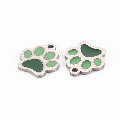 304 Stainless Steel Enamel Charms, Stainless Steel Color, Dog Paw Prints