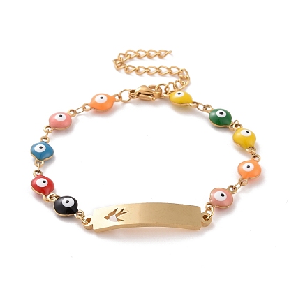 Вакуумное покрытие pvd 304 прямоугольник из нержавеющей стали с браслетом в виде ласточкиных звеньев, красочный эмалевый браслет с цепями от сглаза для женщин