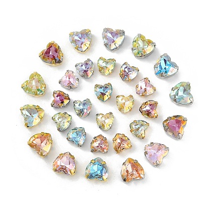 Латунные стеклянные стразы пришивные стразы, сердце, граненые, разноцветные