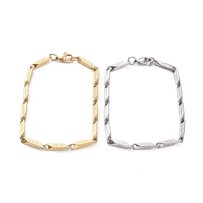 Unisex 304 Stainless Steel Bar Link Chain Bracelets, with Lobster Claw Clasps, Cross