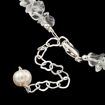 Natural Pearl & Natural Quartz Crystal Chip Beaded Necklaces