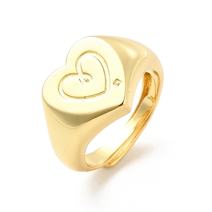 Rack Plating Brass Heart Singet Adjustable Ring for Women, Cadmium Free & Lead Free