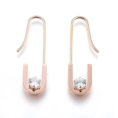 304 Stainless Steel Stud Earrings, with Cubic Zirconia