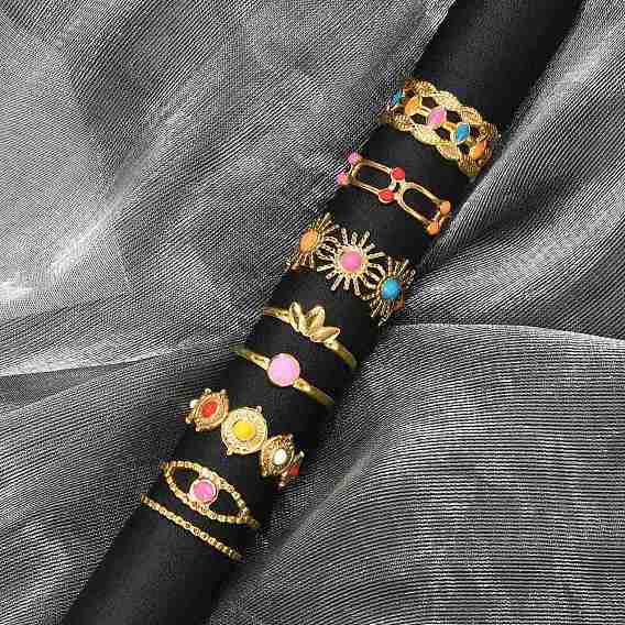 304 открытые манжетные кольца из нержавеющей стали с эмалью, реальный 18 k позолоченный