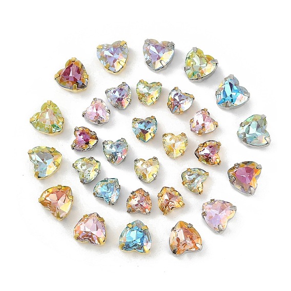 Латунные стеклянные стразы пришивные стразы, сердце, граненые, разноцветные