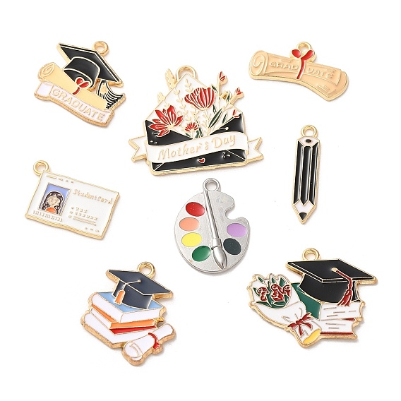Подвески из сплава с эмалью выпускного сезона, палитра, студенческий билет, шапка бакалавра и книга
