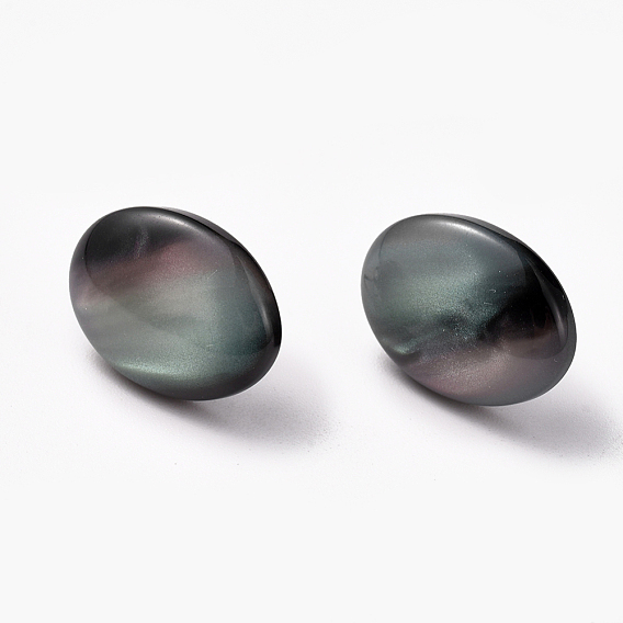 Imitation Shell Style Resin Stud Earrings, with 304 Stainless Steel Srud Earring Findings and Ear Nuts, Oval