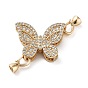Brass Flod Over Clasps, with Clear Cubic Zirconia, Butterfly