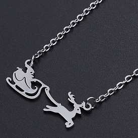Christmas Theme, 201 Stainless Steel Pendant Necklaces, with Cable Chains and Lobster Claw Clasps, Santa Claus with Sleigh Car