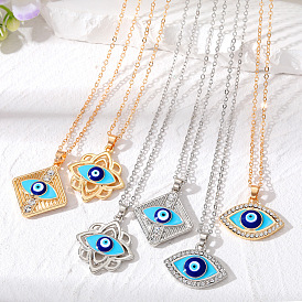  Retro Devil's Eye Pendant Alloy Hollow Pattern Square Sweater Chain Blue Eyes Necklace