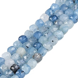Brins de perles d'aigue-marine bleu diable naturel, facette, cube