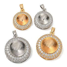 Brass Micro Pave Clear Cubic Zirconia Pendants, Round