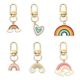 6Шт подвесные украшения из сплава эмали, радуга, с поворотными застежками сплава