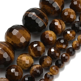 Природных тигровый глаз бисер нитей, круглые, граненые