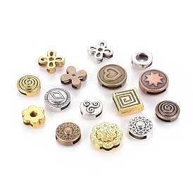 Tibetan Style Slide Charms, Mixed Shapes, 10~19.5x8~16x2.5~5.5mm, Hole: 1.5~8x5~11mm