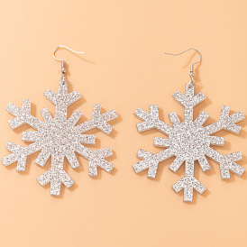 Glittering Christmas Resin Snowflake Earrings with Geometric Acrylic Drops
