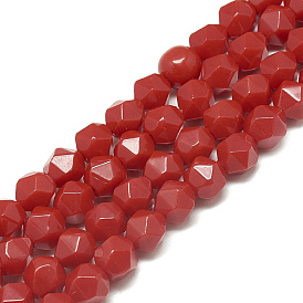 Synthetic Red Jade Beads Strands, Faceted, Dyed, Round