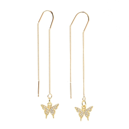 Brass Micro Pave Clear Cubic Zirconia Ear Threads, Stud Earrings, Butterfly