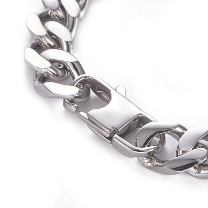 304 Stainless Steel Curb Chain Bracelets, with Lobster Claw Clasps and Alloy Rhinestone Findings