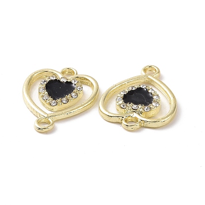 Alloy Enamel Connector Charms, Heart Links, with Crystal Rhinestone, Light Gold, Cadmium Free & Lead Free