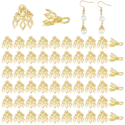 80Pcs Flower Rack Plating Brass Filigree Bead Cap Bails, 7-Petal