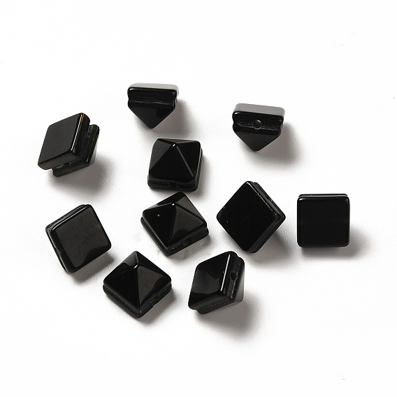 Natural Obsidian Beads, Faceted Pyramid Bead