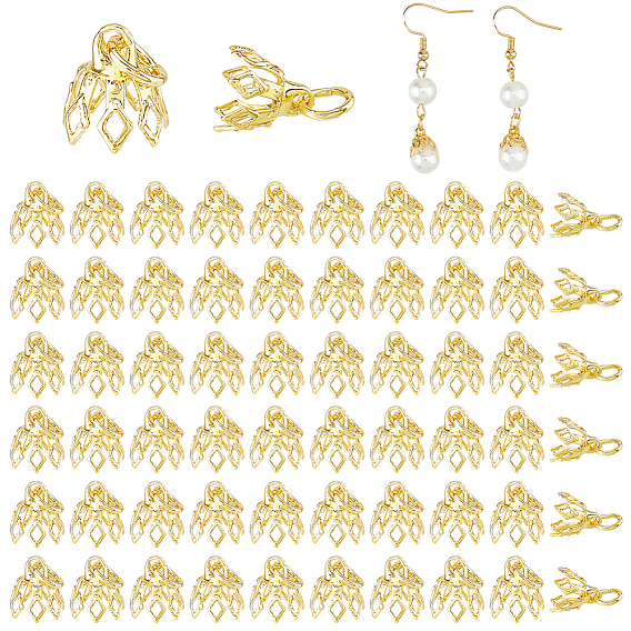 80Pcs Flower Rack Plating Brass Filigree Bead Cap Bails, 7-Petal
