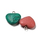 Synthetic Turquoise Pendants, Heart Charms with Platinum Tone Iron Loops, Mixed Dyed and Undyed