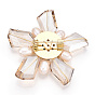 Natural Pearl & Glass Flower Brooches for Women, with Brass Pave Cubic Zirconia Branch