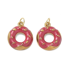 304 Stainless Steel Enamel Pendants, Donut Charms, Ion Plating(IP)