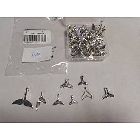 80Pcs 8 Styles Tibetan Style Zinc Alloy Pendants, Fish Tail Shape Charms