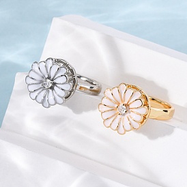Вращающиеся кольца для пальцев с микропаве из кубического циркония из латуни, с эмалью, цветок, вращающиеся кольца для медитации, успокаивающей беспокойство