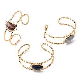 304 Браслеты-манжеты для женщин из нержавеющей стали и акрила с бусинами, имитирующими драгоценные камни, золотые