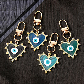 Porte-clés minimaliste en forme de cœur en perles, couleurs acidulées et pendentif oeil du diable