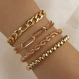 Gold Twisted Chain Bracelet Set with Beaded Accents for Women - 4 Pieces