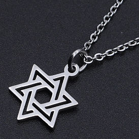 201 Stainless Steel Pendant Necklaces, with Cable Chains and Lobster Claw Clasps, for Jewish, Star of David
