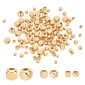 PandaHall Elite 120Pcs 3 Style Brass Spacer Beads, Long-Lasting Plated, Textured Cube
