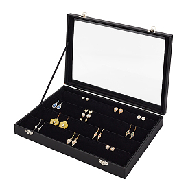 Coffret de présentation boucle d'oreille rectangle en simili cuir, étui à boucles d'oreilles avec fenêtre transparente en verre et intérieur en velours