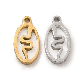 Ion Plating(IP) 304 Stainless Steel Charms, Laser Cut, Oval with Snake