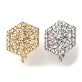 Brass Micro Pave Clear Cubic Zirconia Twister Clasps, Cadmium Free & Lead Free, Hexagon, Long-Lasting Plated