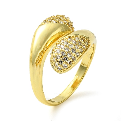 Brass Micro Pave Cubic Zirconia Open Cuff Rings, Teardrop