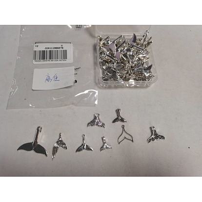 80Pcs 8 Styles Tibetan Style Zinc Alloy Pendants, Fish Tail Shape Charms