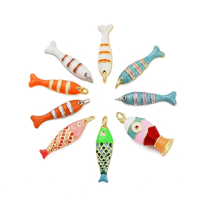 Подвески из латуни микропаве с фианитами и эмалью, рыба, долговечный, стойки покрытие, без свинца и без кадмия, ионное покрытие (ip), с целью перехода в кольце, реальный 18 k позолоченный