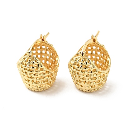Brass Woven Basket Hoop Earrings, Hollow Chunky Earrings for Women, Cadmium Free & Nickel Free & Lead Free