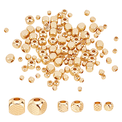 120Pcs 3 Style Brass Spacer Beads, Long-Lasting Plated, Textured Cube